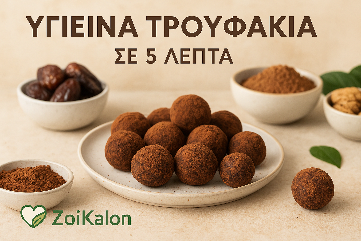 Υγιεινά Τρουφάκια Χωρίς Ζάχαρη με Χουρμάδες &amp; Κακάο